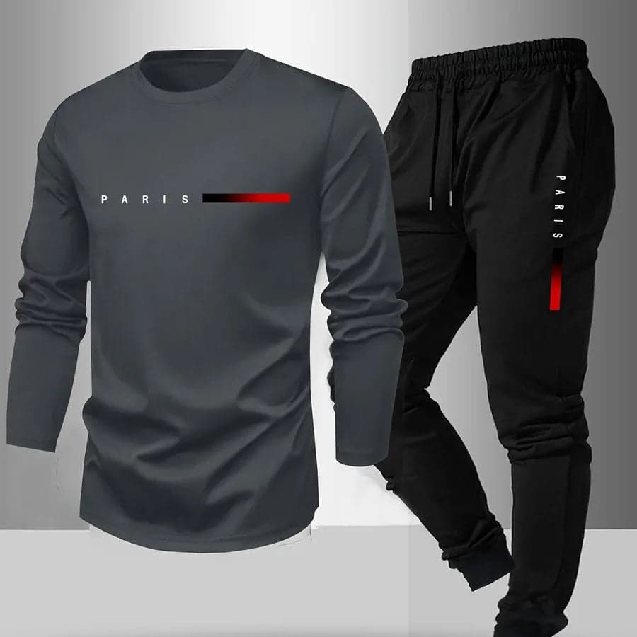 Men's Summer Outdoor Sports Casual Breathable Two-Piece Set Cotton Polyester Blend Short Sleeve Long Pants T-Shirt - Thumbnail 16
