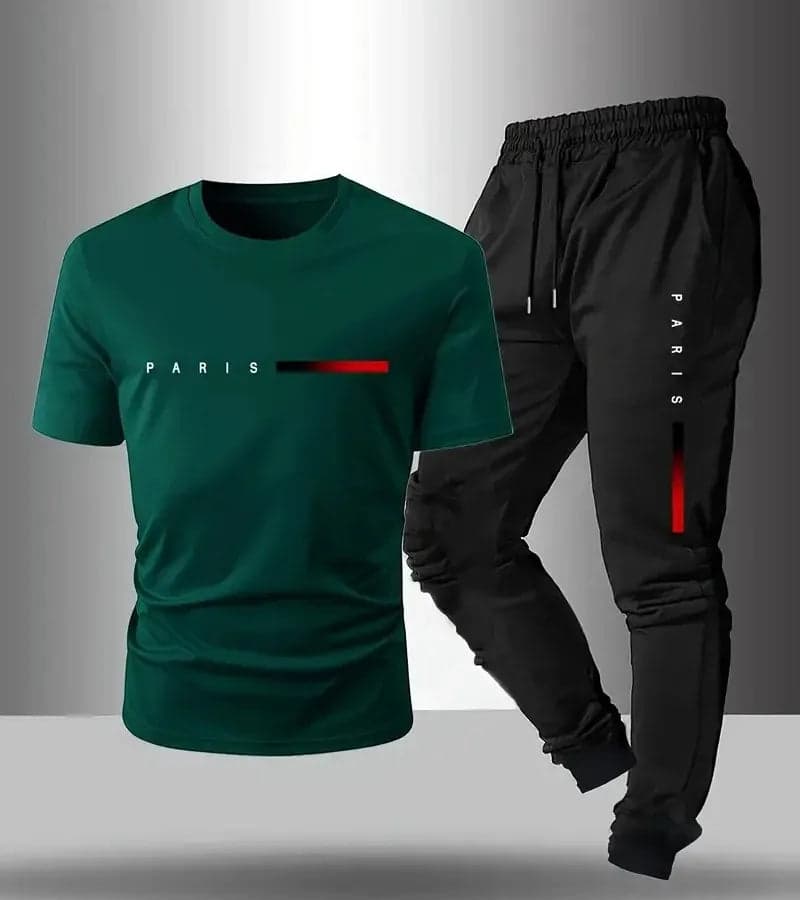 Men's Summer Outdoor Sports Casual Breathable Two-Piece Set Cotton Polyester Blend Short Sleeve Long Pants T-Shirt - Thumbnail 11
