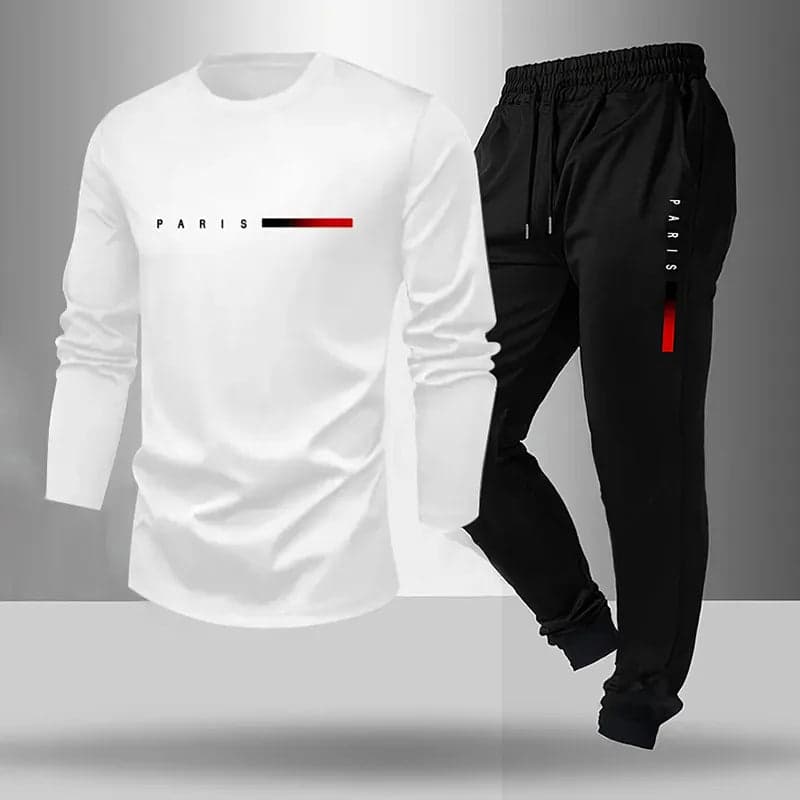 Men's Summer Outdoor Sports Casual Breathable Two-Piece Set Cotton Polyester Blend Short Sleeve Long Pants T-Shirt - Thumbnail 12