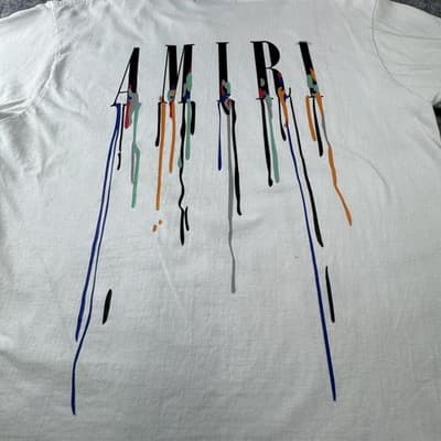 Amiri Shirt Mens Medium White Paint Drip Logo Graphic Double Sided Tee - Thumbnail 9