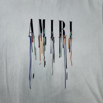 Amiri Shirt Mens Medium White Paint Drip Logo Graphic Double Sided Tee - Thumbnail 3