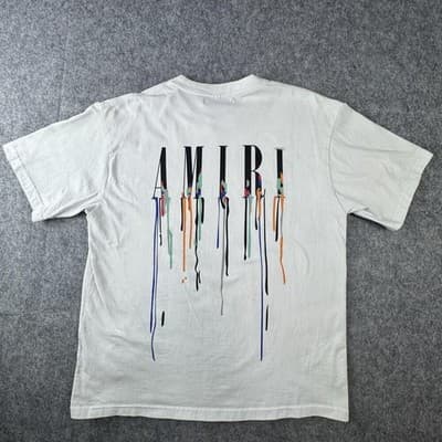 Amiri Shirt Mens Medium White Paint Drip Logo Graphic Double Sided Tee - Thumbnail 8