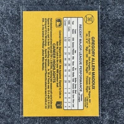 Greg Maddux Rated Rookie RC 1987 Donruss #36 Chicago Cubs Pitcher RR - Thumbnail 2