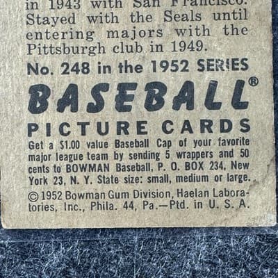 1952 Bowman Bill Werle St Louis Cardinals MLB Baseball Picture Card #248 - Thumbnail 3