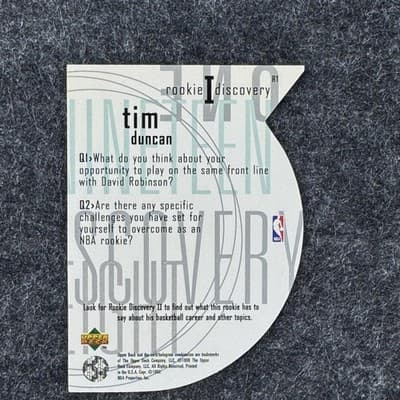 1997 Upper Deck Tim Duncan Rookie Discovery I R1 Insert Spurs Card Basketball RC - Thumbnail 2