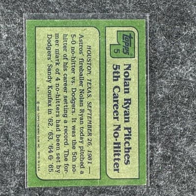 Nolan Ryan 1982 Topps Highlight #5 Pitches 5th Career No Hitter Astros Baseball - Thumbnail 2