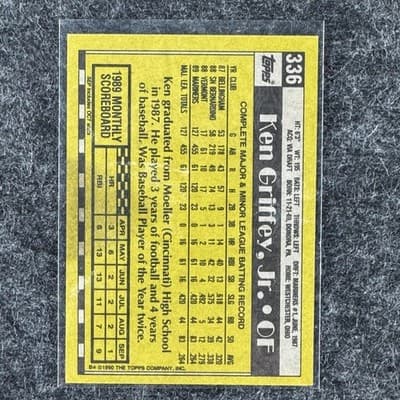 1990 Topps Ken Griffey Jr All Star Rookie Cup #336 Mariners Bloody Elbow Error - Thumbnail 2