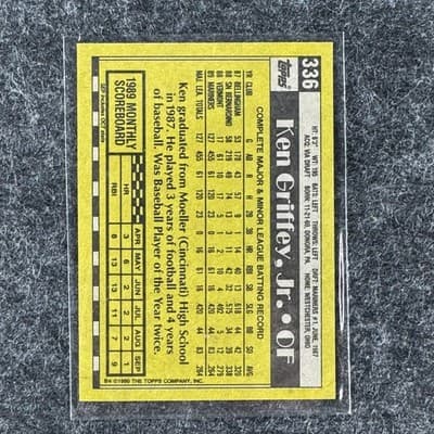 Ken Griffey Jr 1990 Topps All-Star Rookie Card #336 Mariners Bloody Elbow Error - Thumbnail 2