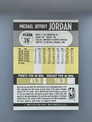 1990-91 Fleer - Michael Jordan #26 No Black Line Above Biographical Information - Thumbnail 2