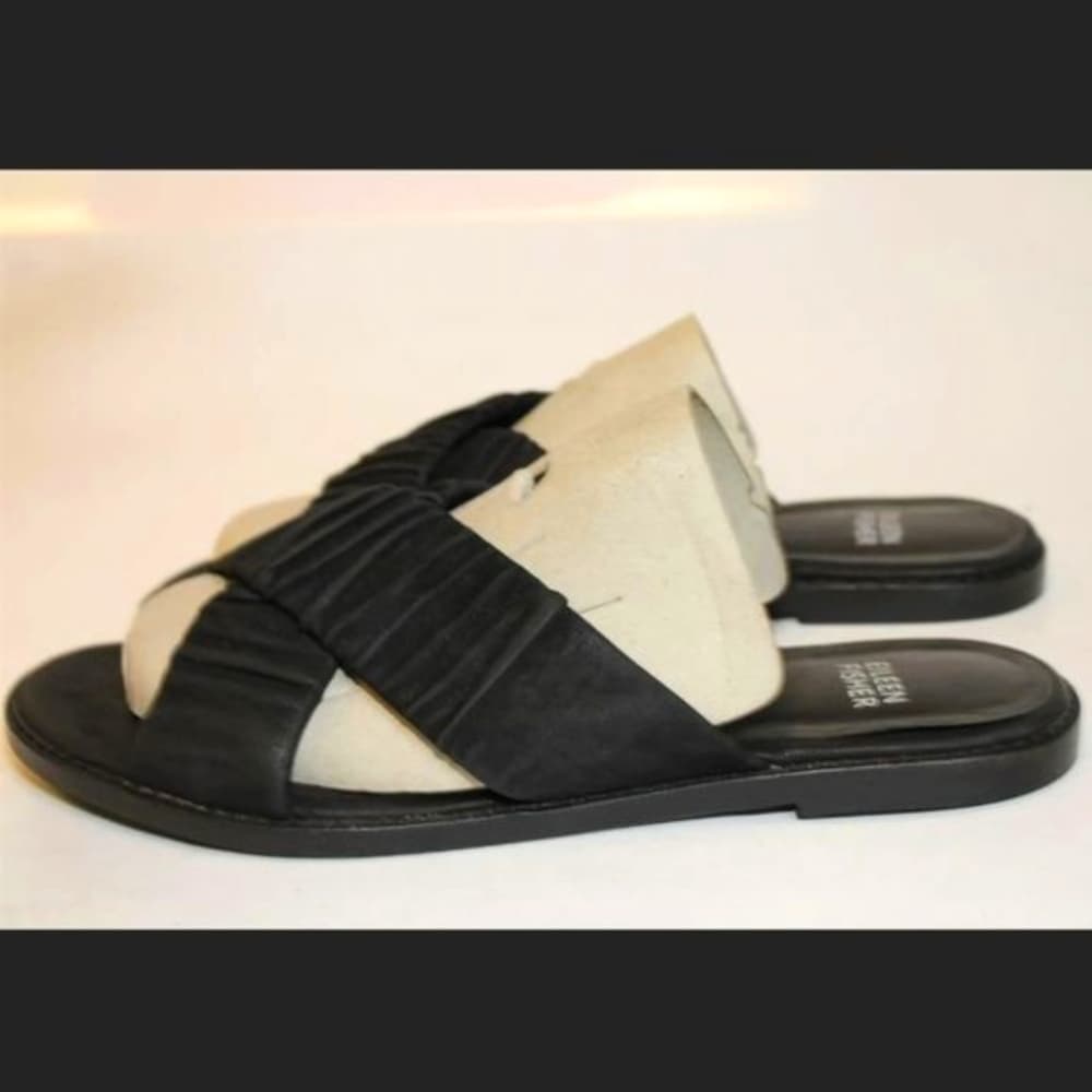 Eileen Fisher 8.5 Cross Strap Slides Sandals Flats Shoes - Thumbnail 2