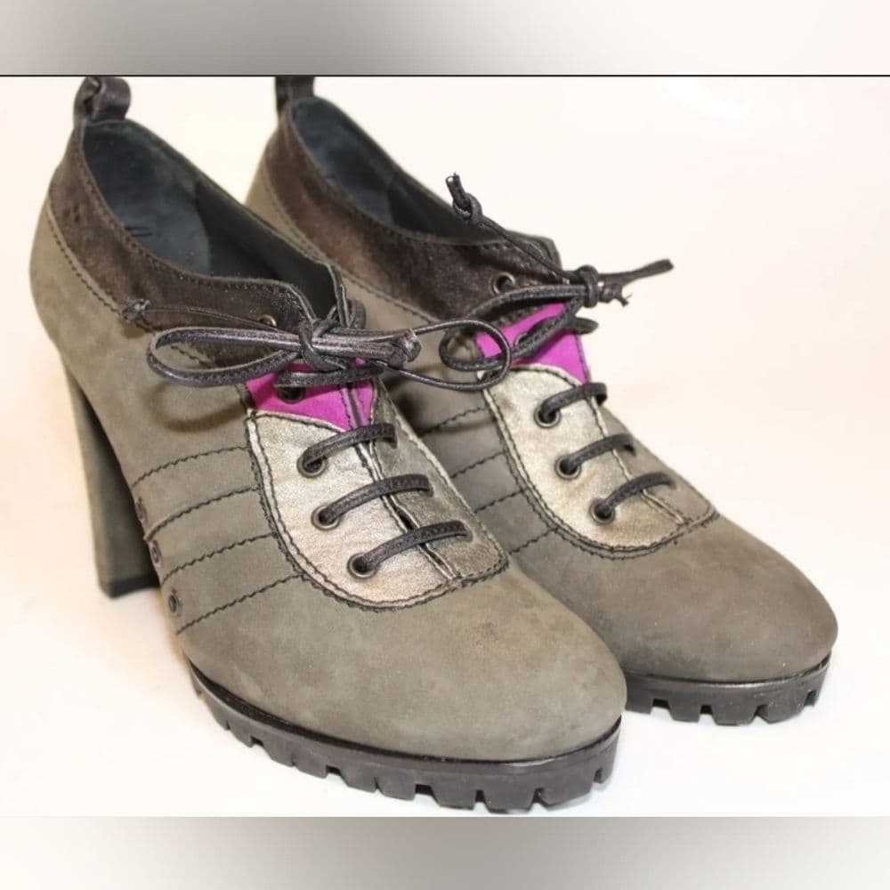 Flash Sale Kate Italy Made Womens 35 5 Nubuck Leather Lace Up Oxfords Heels - Thumbnail 3