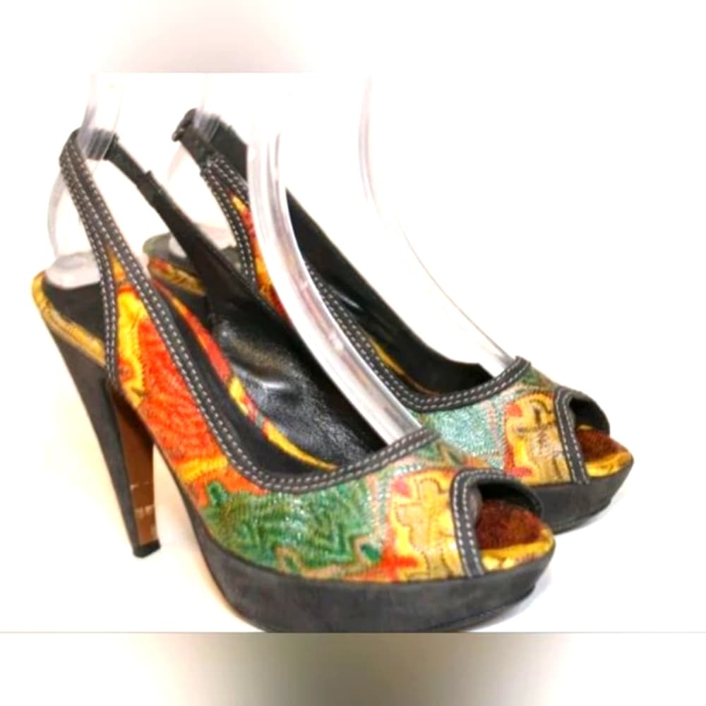 Missoni Italy Made Womens 6.5 Leather Peep Toe Slingback Platform Pumps - Thumbnail 3
