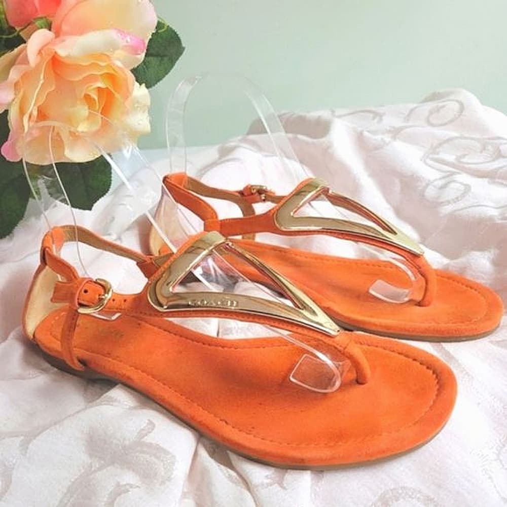 COACH ORANGE & GOLD SLINGBACK TSTRAP SANDALS 7 - Thumbnail 2