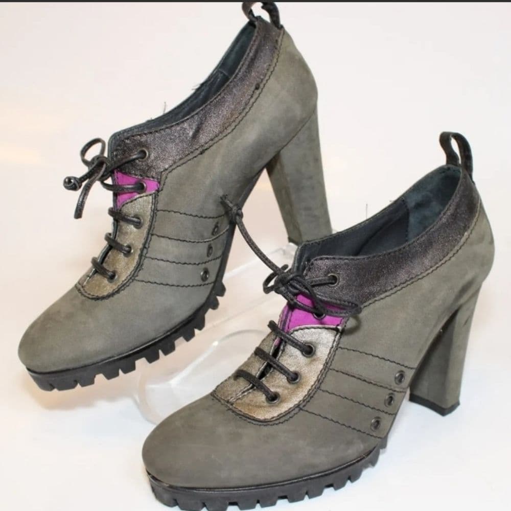 Flash Sale Kate Italy Made Womens 35 5 Nubuck Leather Lace Up Oxfords Heels - Thumbnail 2