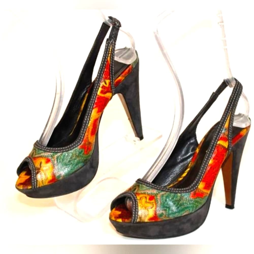 Missoni Italy Made Womens 6.5 Leather Peep Toe Slingback Platform Pumps - Thumbnail 2
