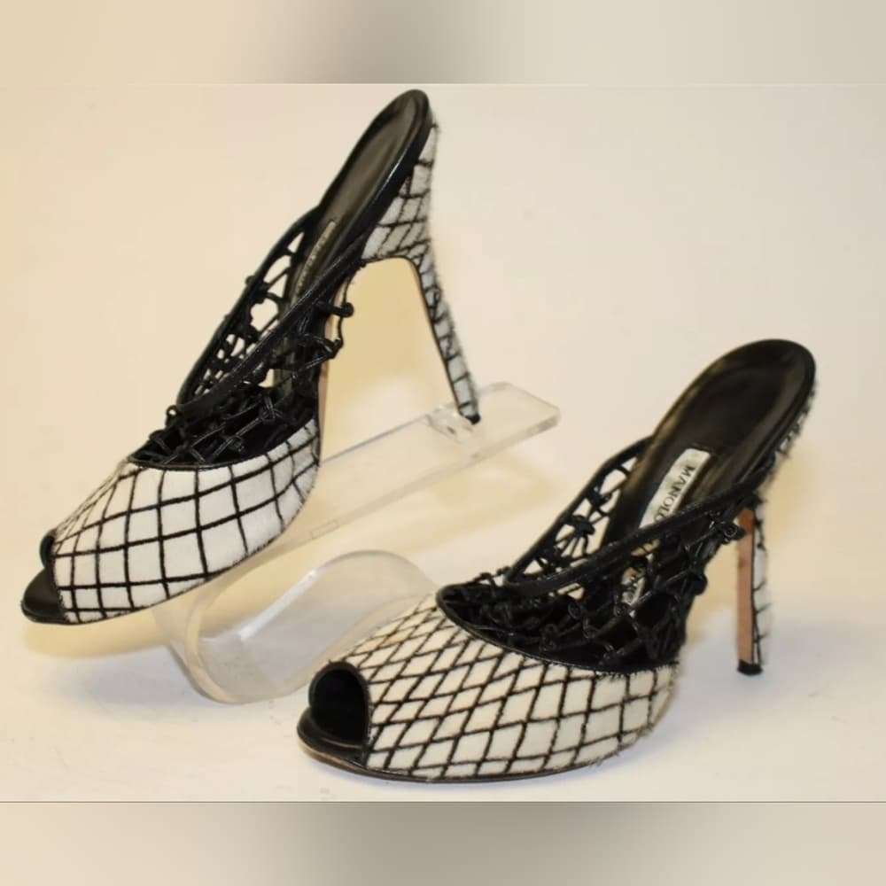 Manolo Blahnik Womens 6.5 HairyLeather Stiletto Slides Italy Shoes - Thumbnail 3