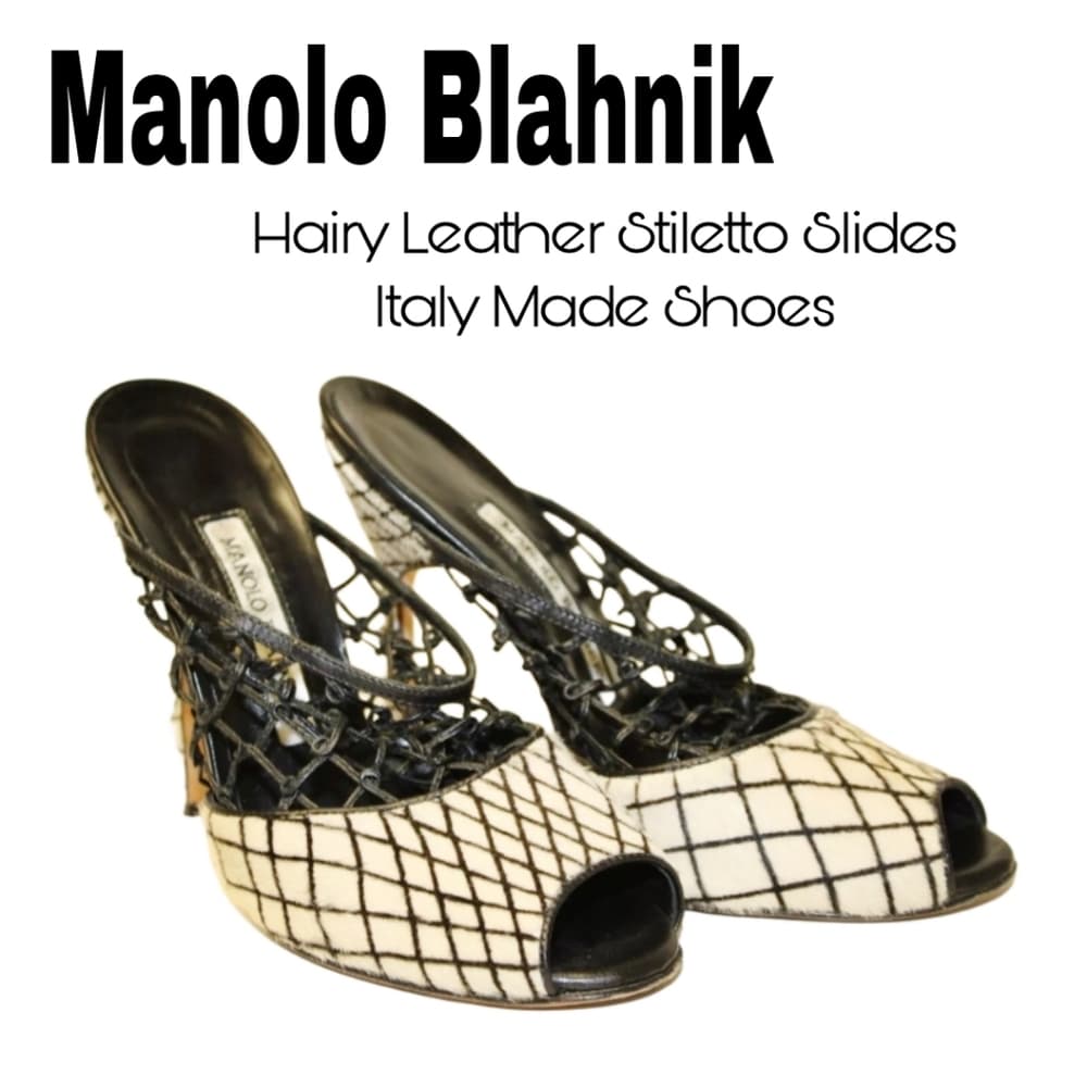 Manolo Blahnik Womens 6.5 HairyLeather Stiletto Slides Italy Shoes