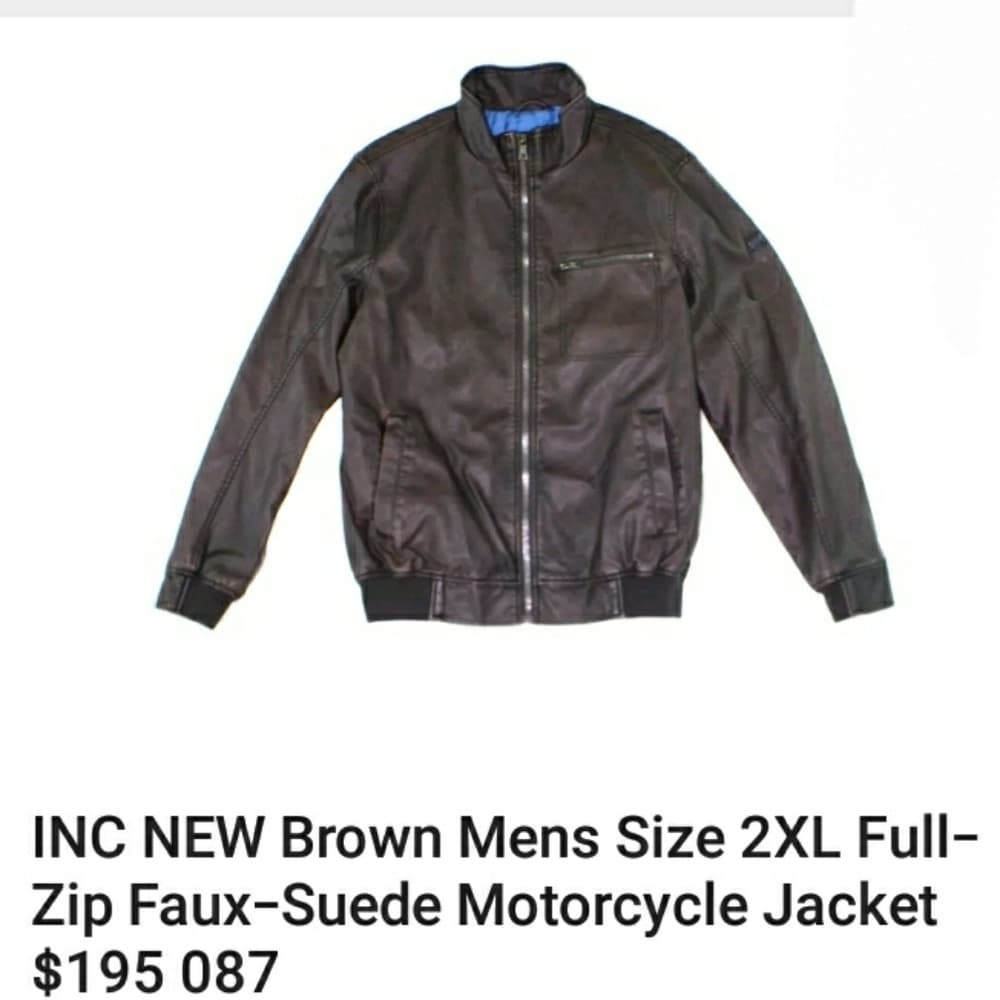 NWT Inc. Mens brown motorcycle style jacket big & tall Moto Leather Bomber - Thumbnail 2