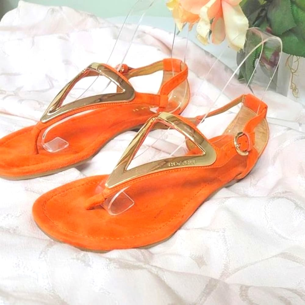 COACH ORANGE & GOLD SLINGBACK TSTRAP SANDALS 7 - Thumbnail 3