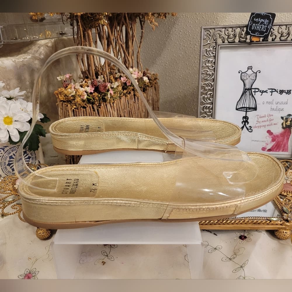 Stuart Weitzman Slides Sandals Gold With Clear Straps 7.5 - Thumbnail 3