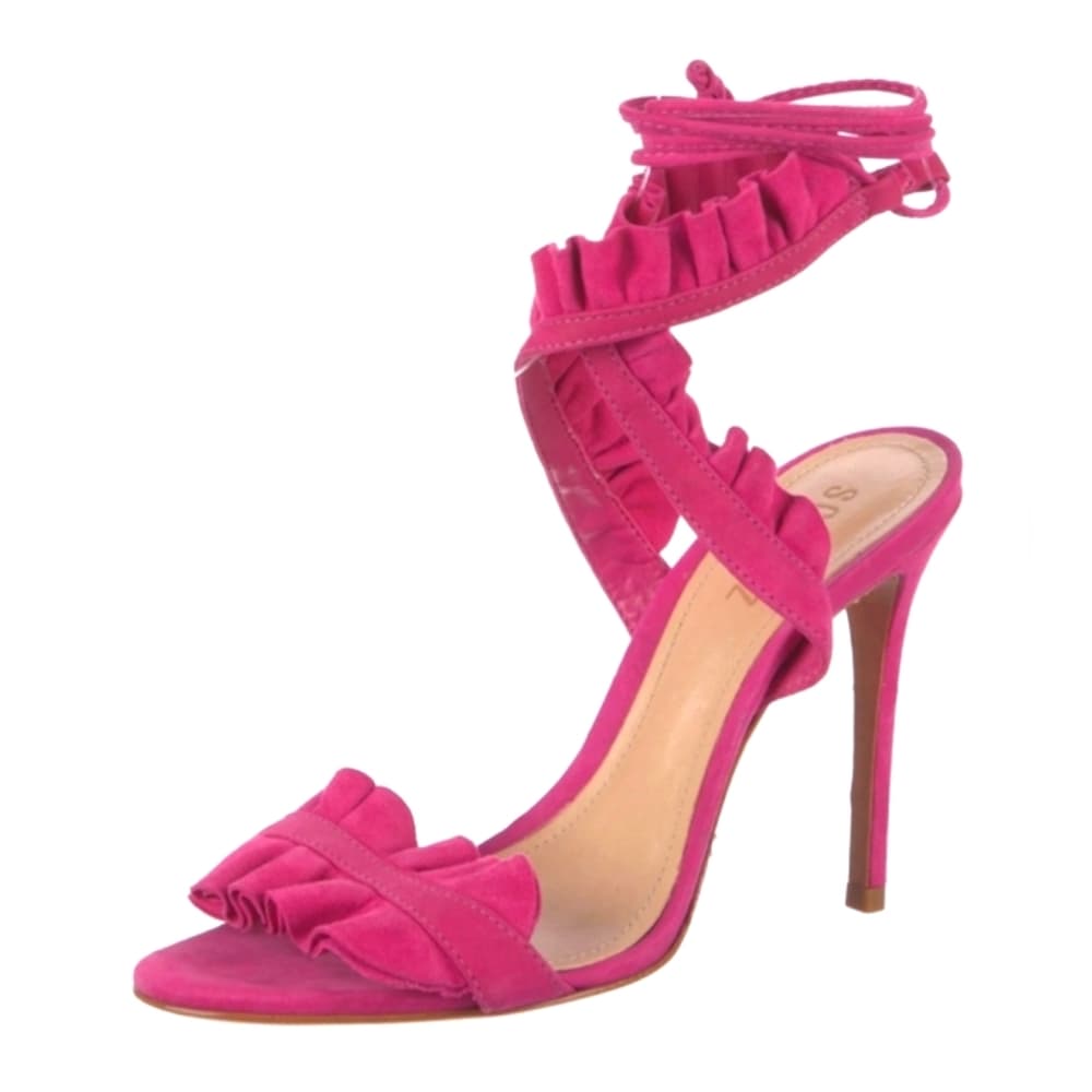 SALE Schutz PINK Suede Ruffle Embellishment Sandals Heels 4" Heels - Thumbnail 2