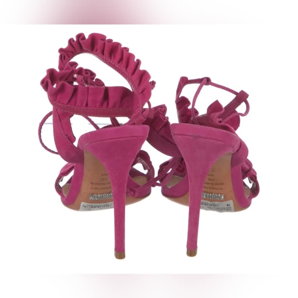 SALE Schutz PINK Suede Ruffle Embellishment Sandals Heels 4" Heels - Thumbnail 3