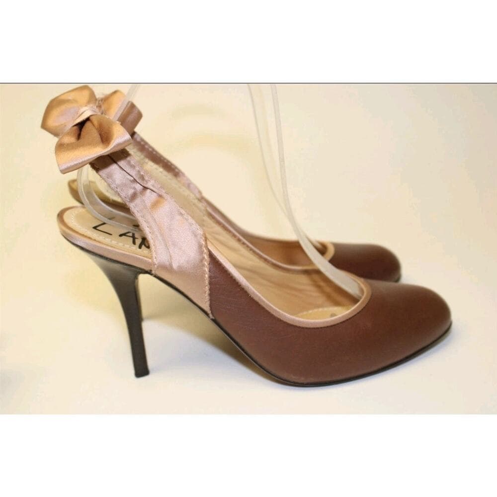 Lanvin Italy Made Womens 7.5 39.5 Brown Leather Slingbacks Stiletto Pumps Shoes - Thumbnail 3