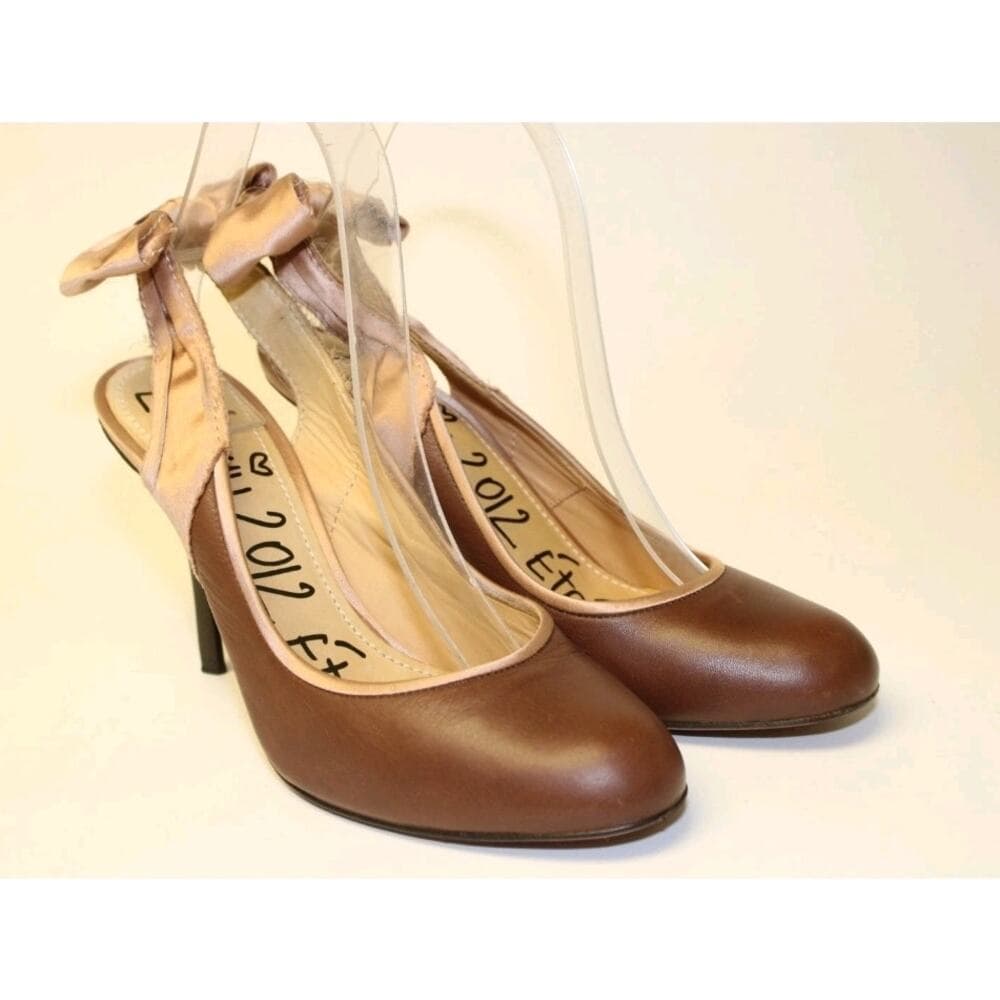 Lanvin Italy Made Womens 7.5 39.5 Brown Leather Slingbacks Stiletto Pumps Shoes - Thumbnail 2