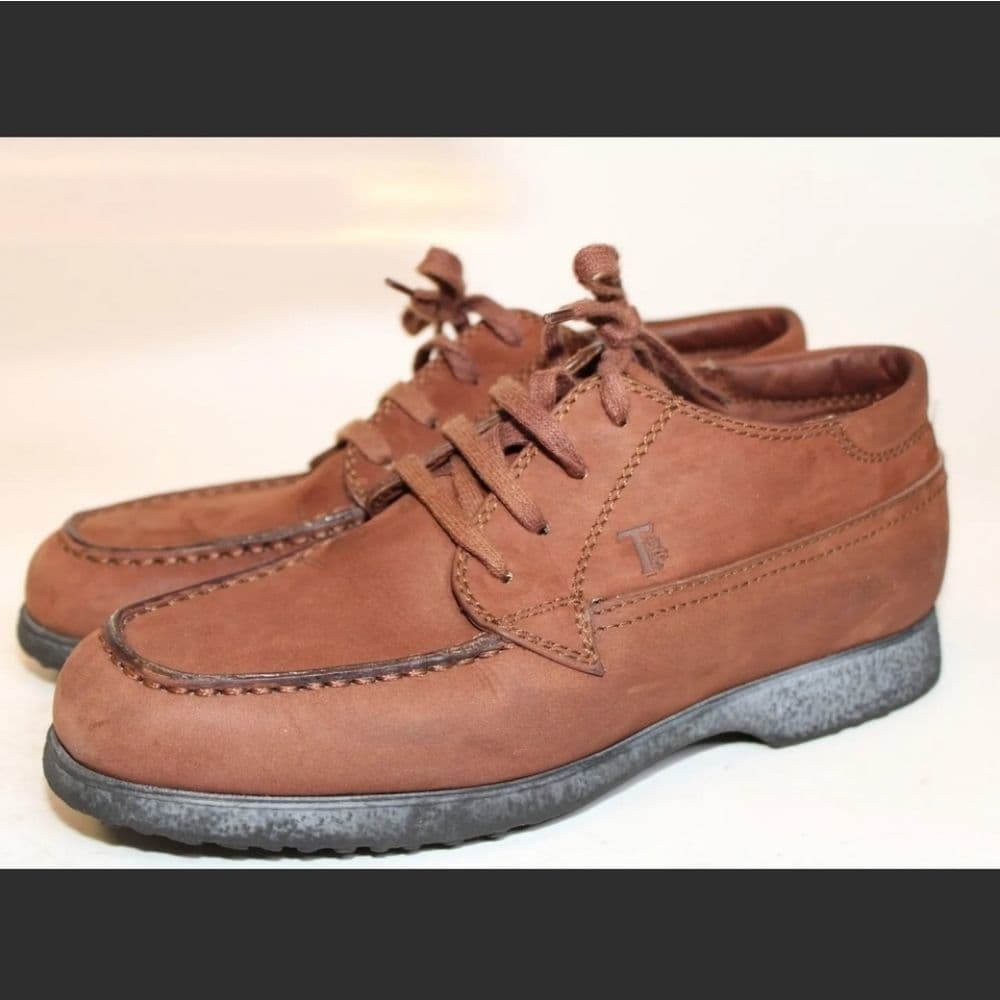 Tod's Italy Hand Made 37 7 Brown Leather Lace Up Oxfords Shoes - Thumbnail 3