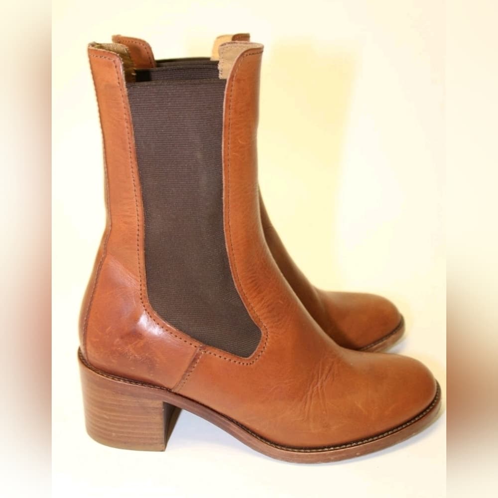 A.P.C. Rue Madame Paris Womens EUR 37 US 7 Brown Leather Chelsea Ankle Boots - Thumbnail 3