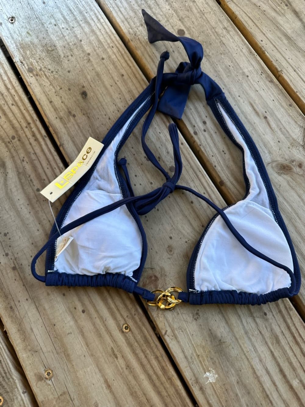 NWT L*Space chain link halter bikini top navy gold - Thumbnail 2