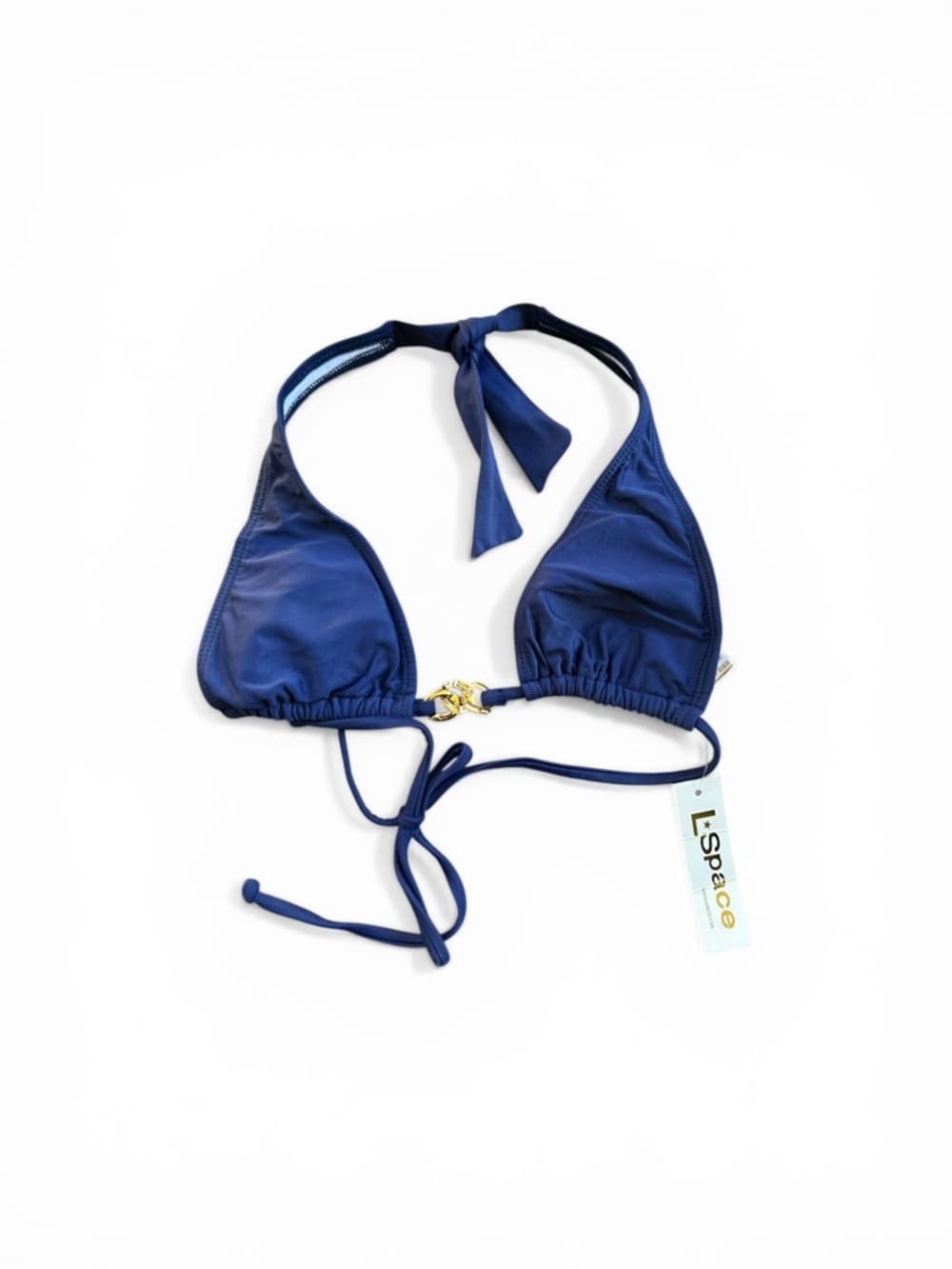 NWT L*Space chain link halter bikini top navy gold - Thumbnail 4