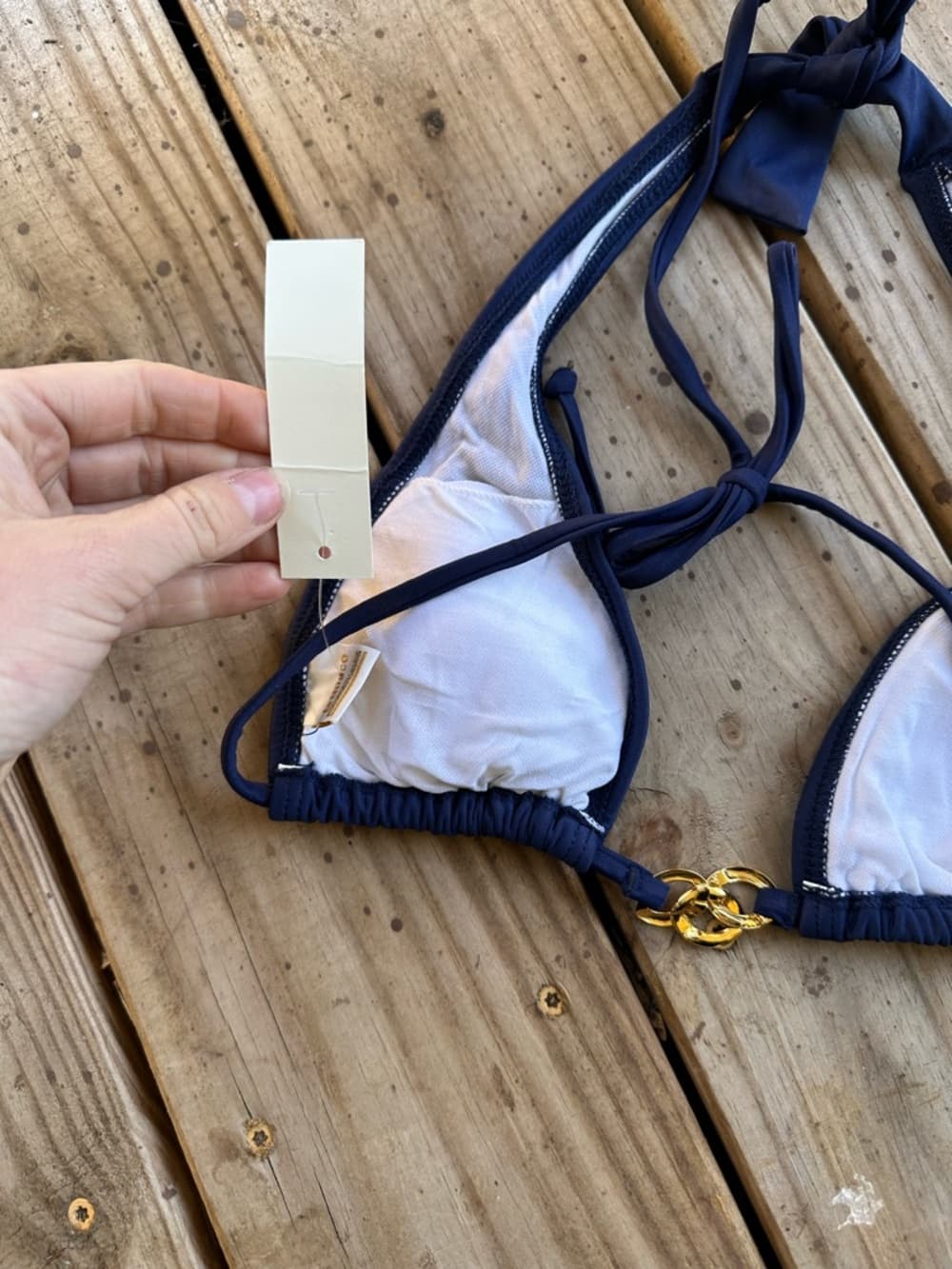NWT L*Space chain link halter bikini top navy gold - Thumbnail 3