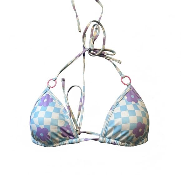OneOne retro floral checker bikini top blue purple - Thumbnail 5