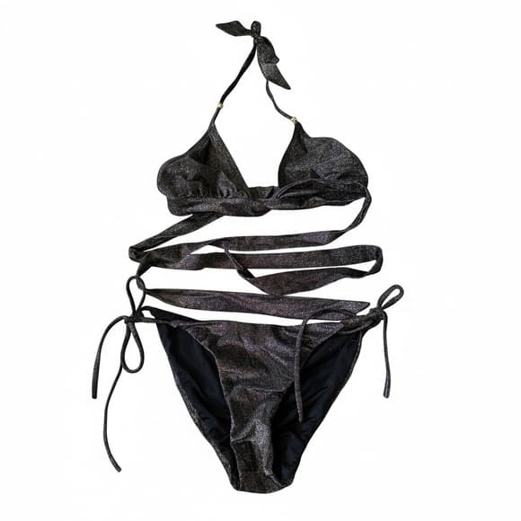 Eberjey Lurex wrap around bikini metallic black - Thumbnail 4