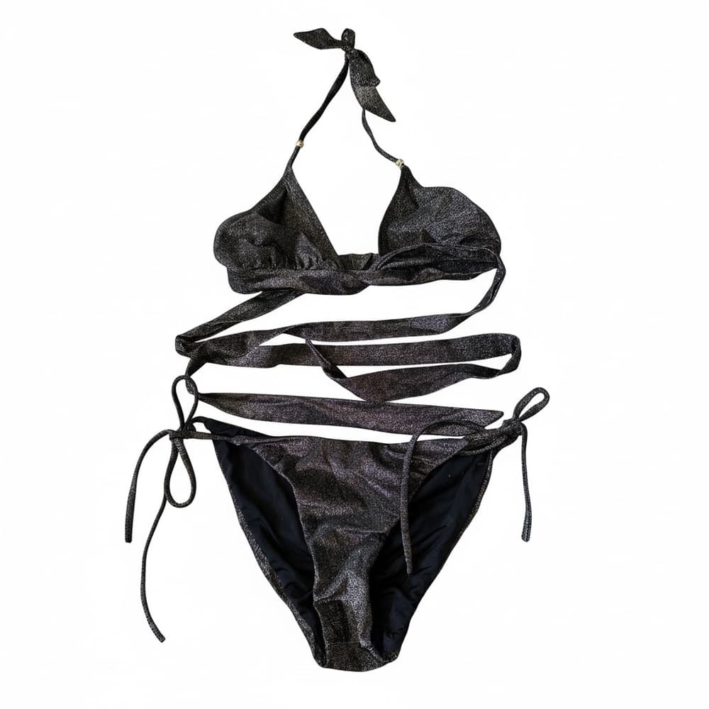 Eberjey Lurex wrap around bikini metallic black - Thumbnail 3