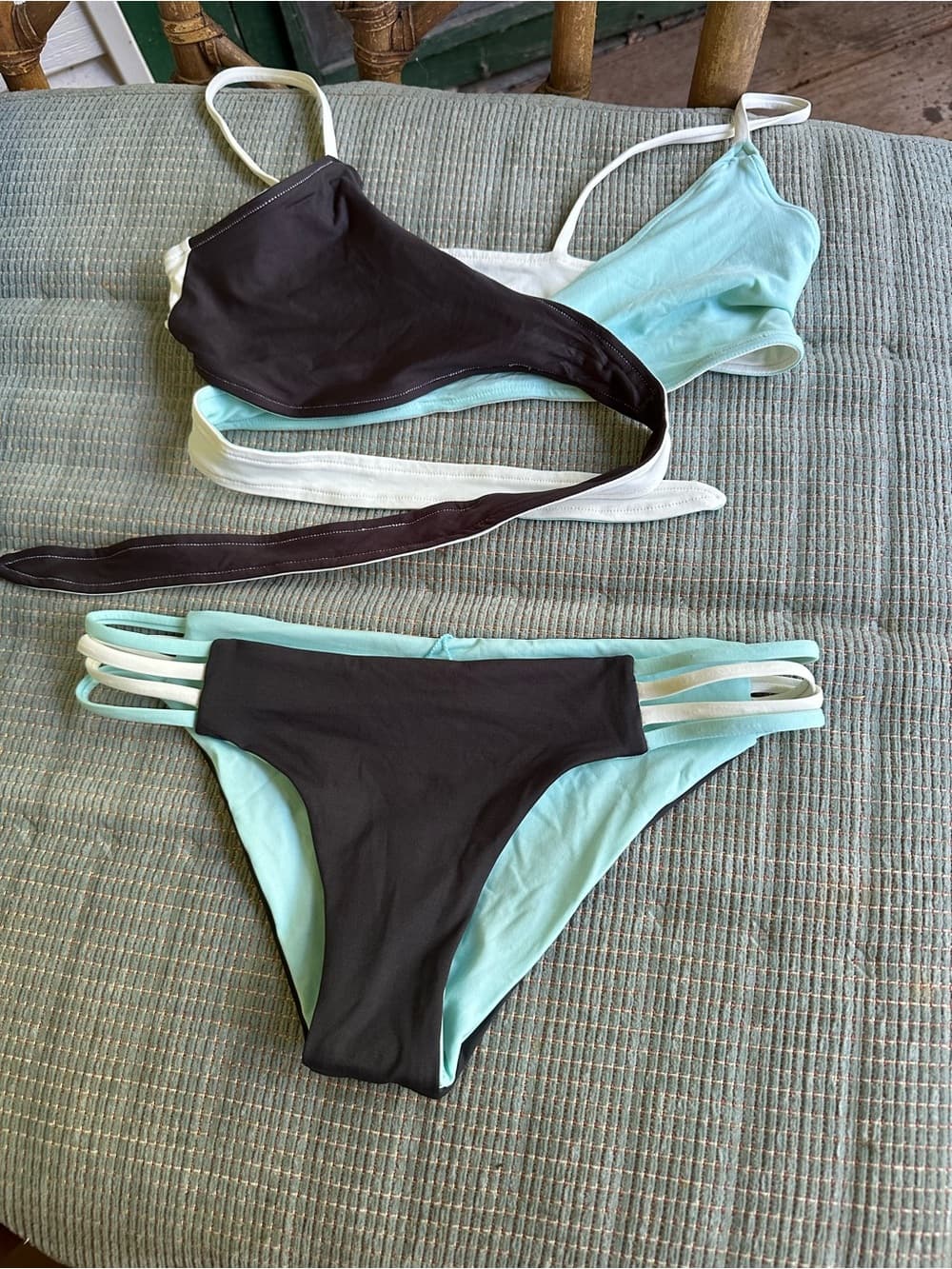 NWOT L*Space Chloe Low Down bikini set sea glass grey white