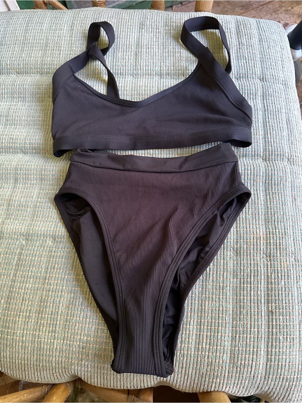 NWOT L*Space Gemma Frenchi bikini set black ribbed extra small