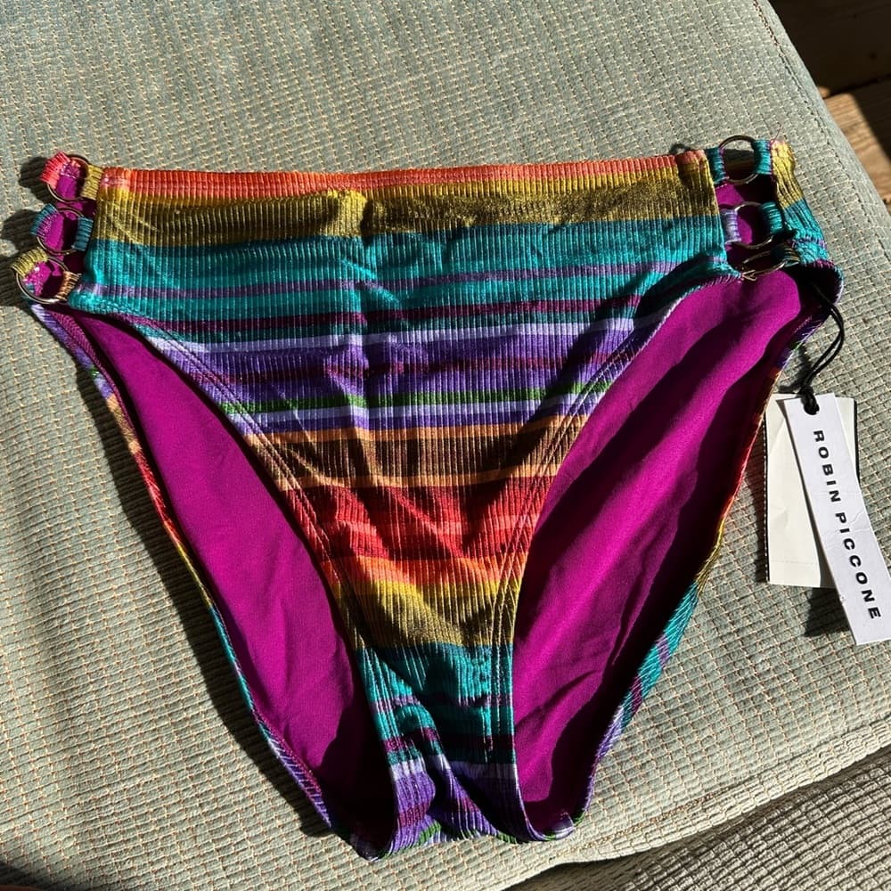 NWT Robin Piccone "Ines" Stripe High Waist Bikini Bottom