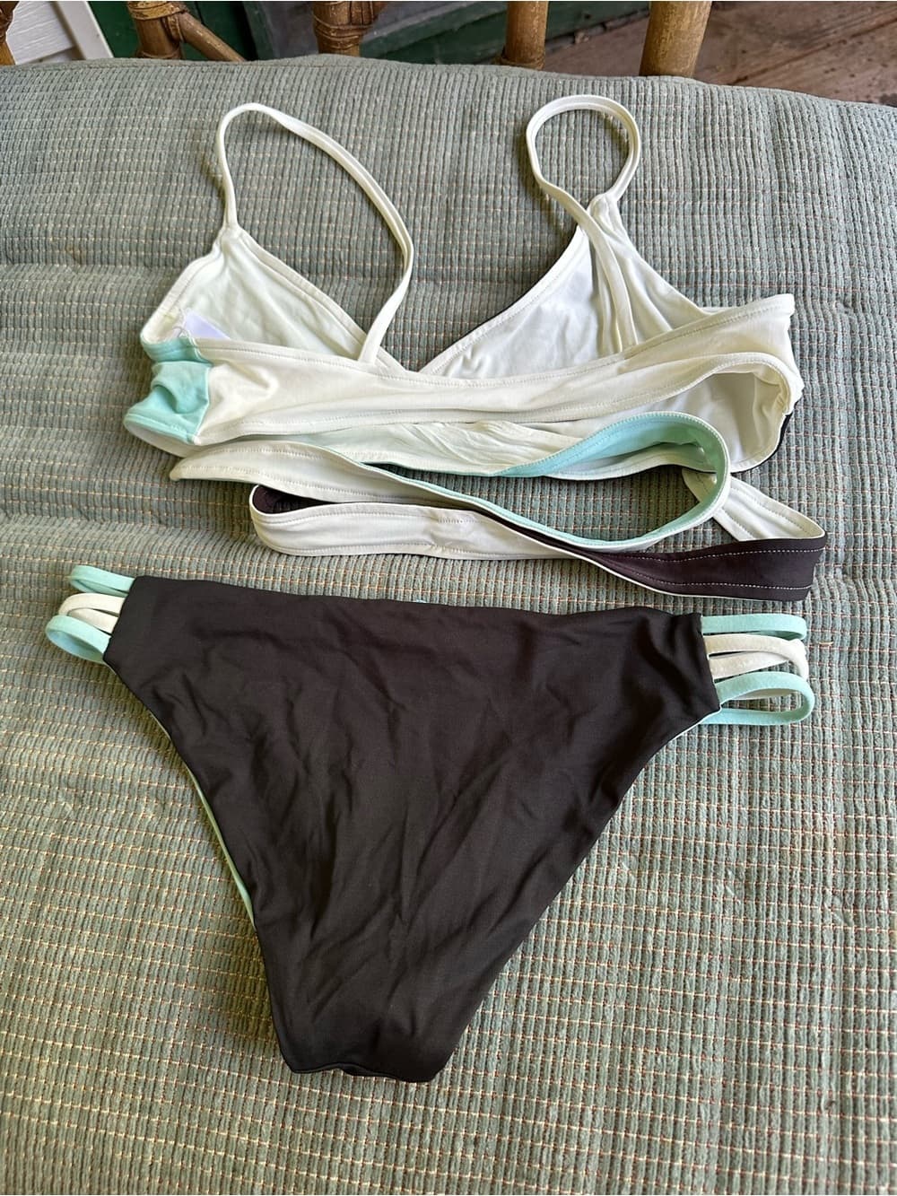 NWOT L*Space Chloe Low Down bikini set sea glass grey white - Thumbnail 3