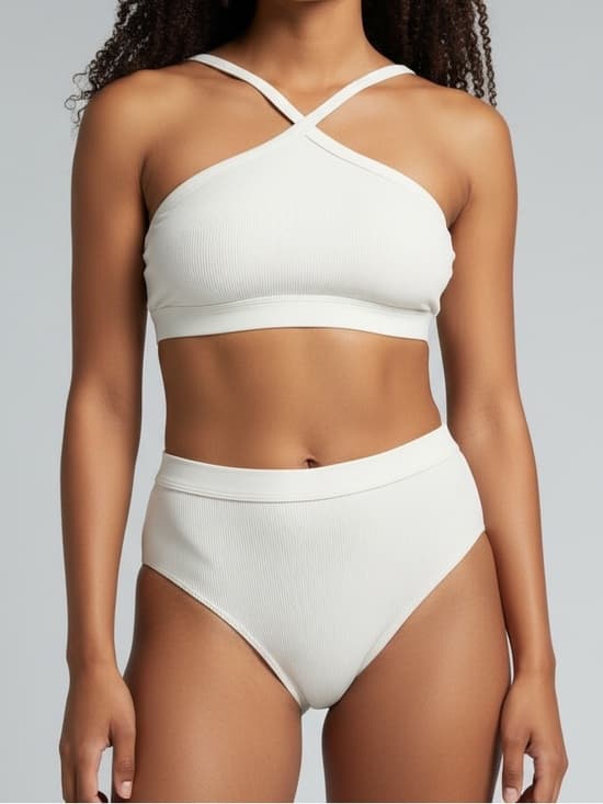 NWOT L*Space ribbed high neck high waist bikini set small cream - Thumbnail 6