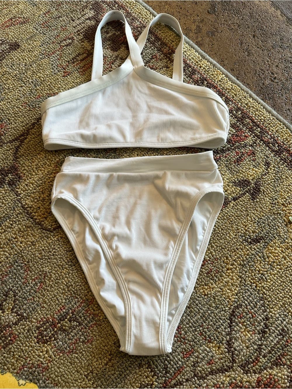 NWOT L*Space ribbed high neck high waist bikini set small cream