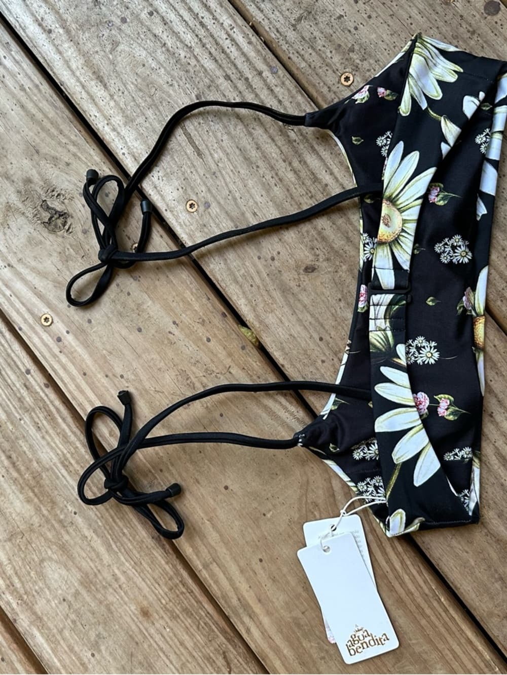 NWT Agua Bendita Genoveva Moss daisy bikini top black - Thumbnail 2