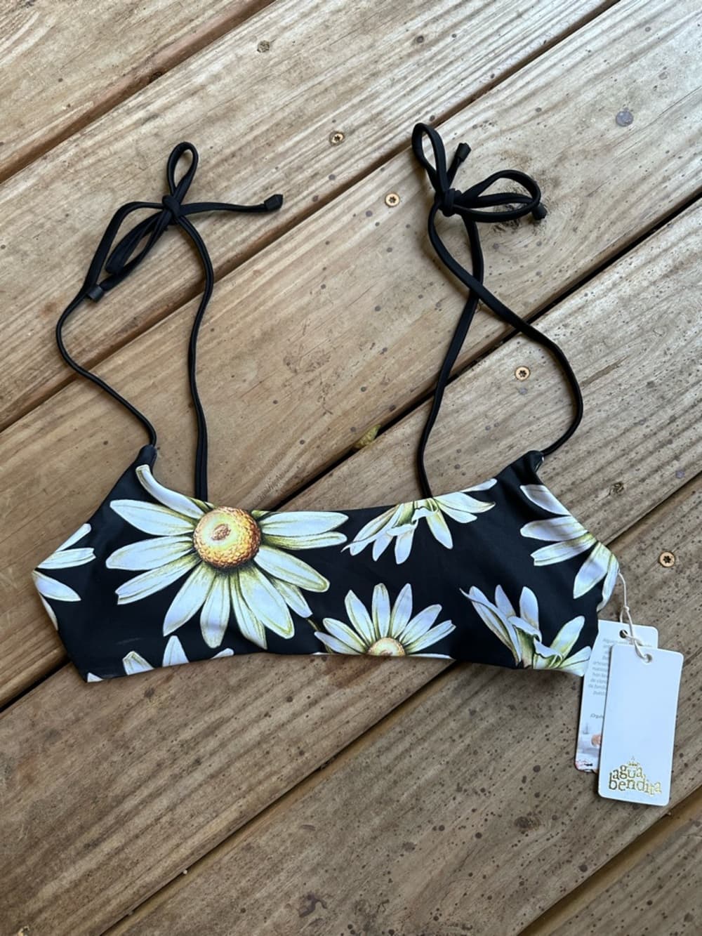 NWT Agua Bendita Genoveva Moss daisy bikini top black