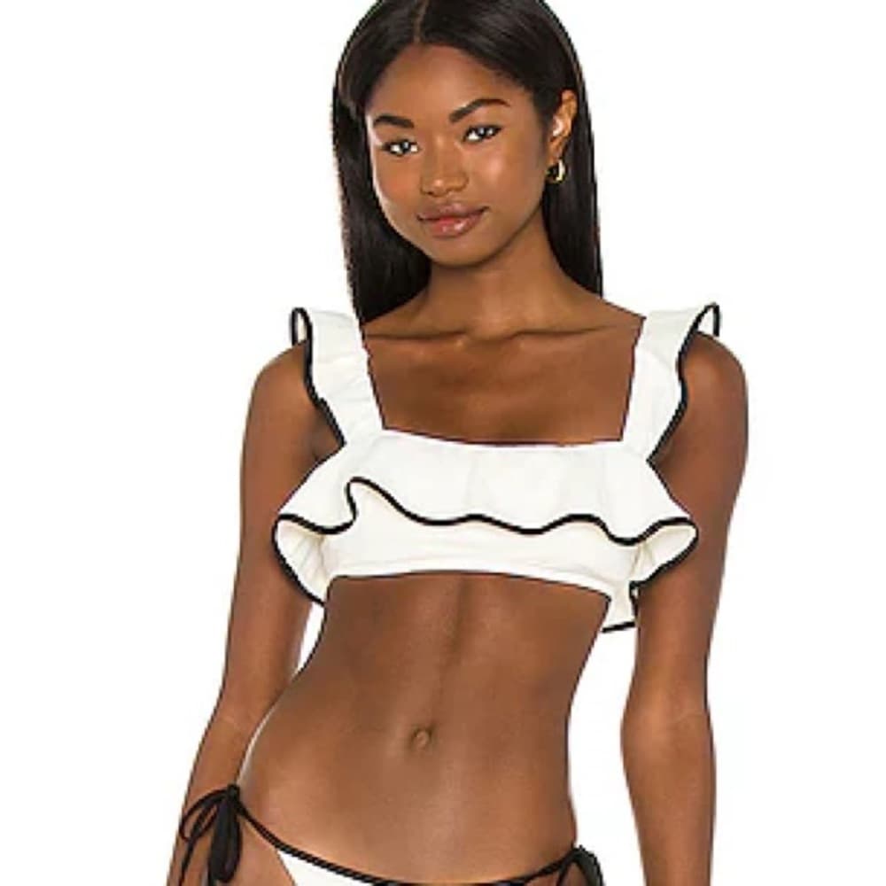 Eberjey Pique Jane bikini top ecru black xs - Thumbnail 4
