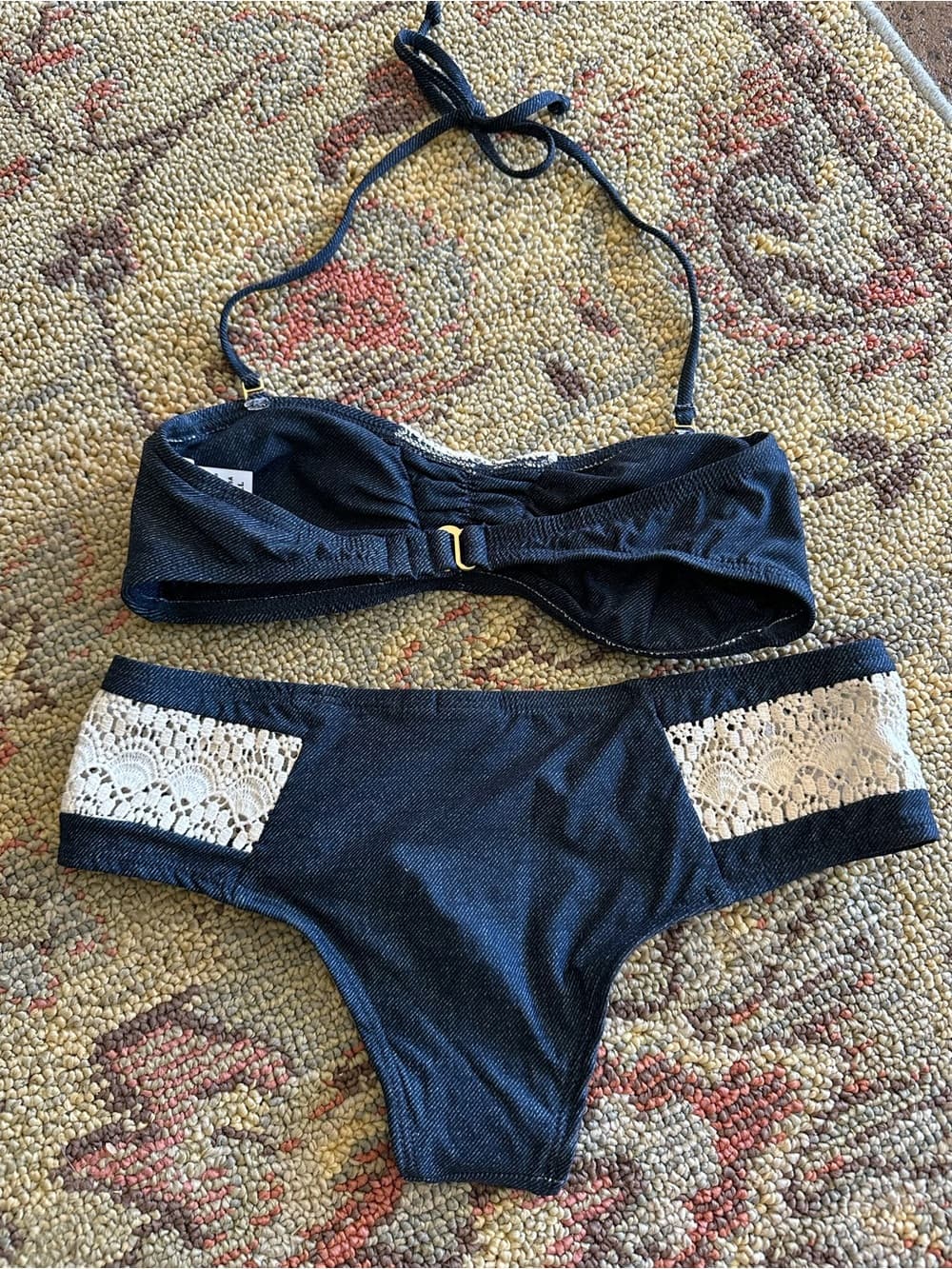 NWOT L*Space crochet faux denim bikini set extra small - Thumbnail 3