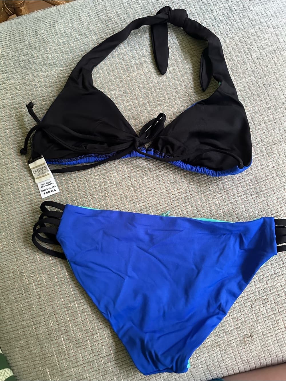 NWOT L*Space Low Down bikini set black blue teal - Thumbnail 3