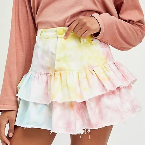 LoveShackFancy Landen denim tie dye skirt 0 - Thumbnail 5