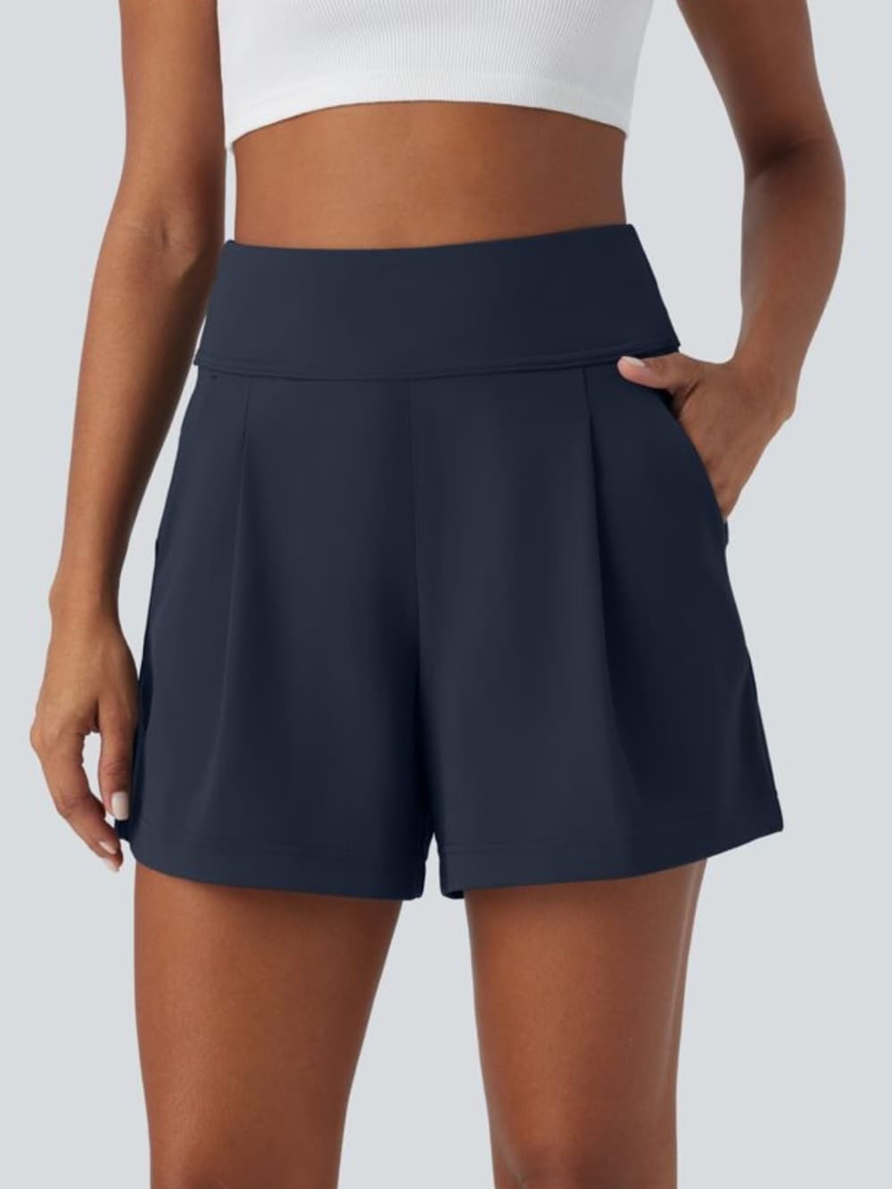 NWOT Halara DayStretch High Waisted Work Shorts with Pockets navy - Thumbnail 5