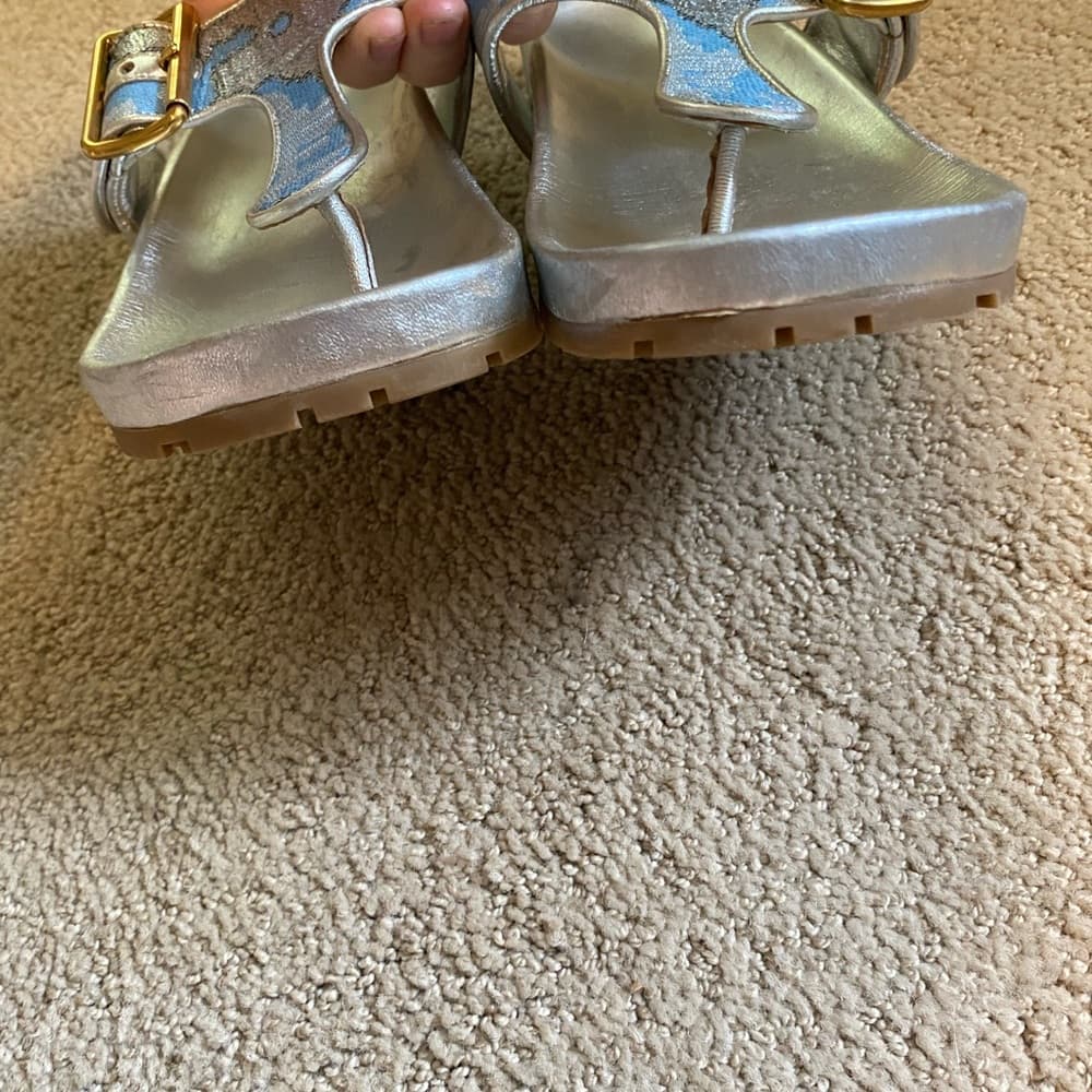 Prada Brocade leather sandals metallic silver blue gold - Thumbnail 2
